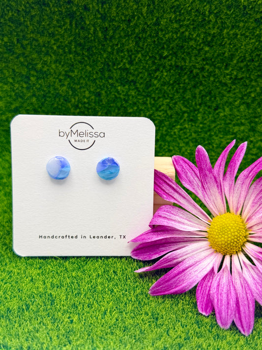 Sky Blue and Periwinkle Small Circle Stud Earrings