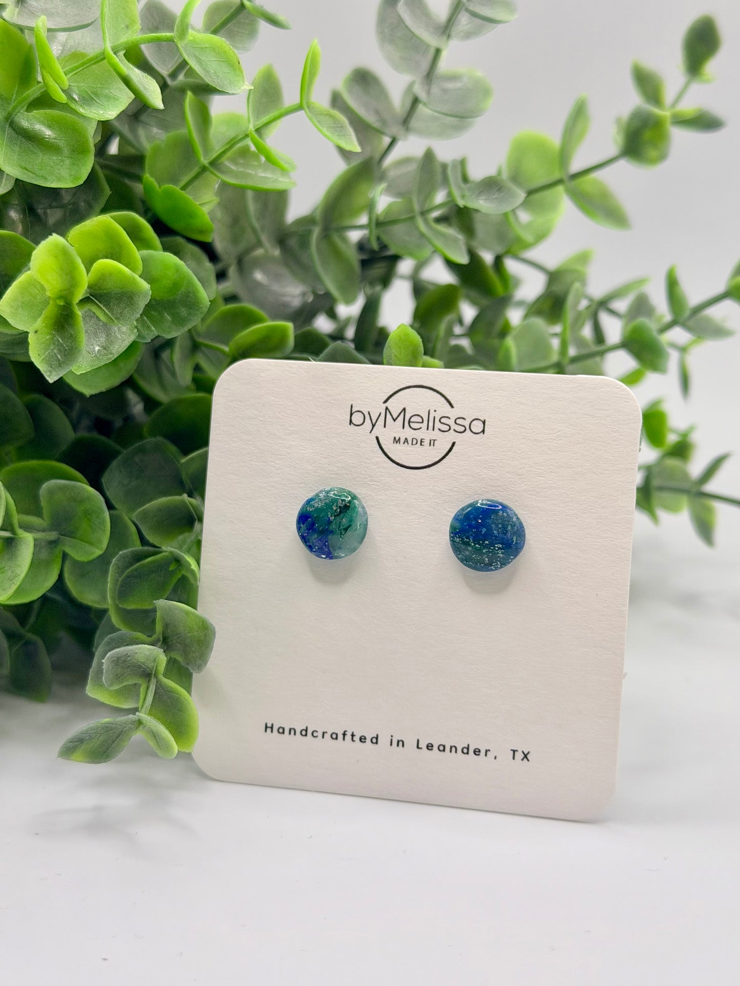 Forest Green and Blue Small Circle Stud Earrings