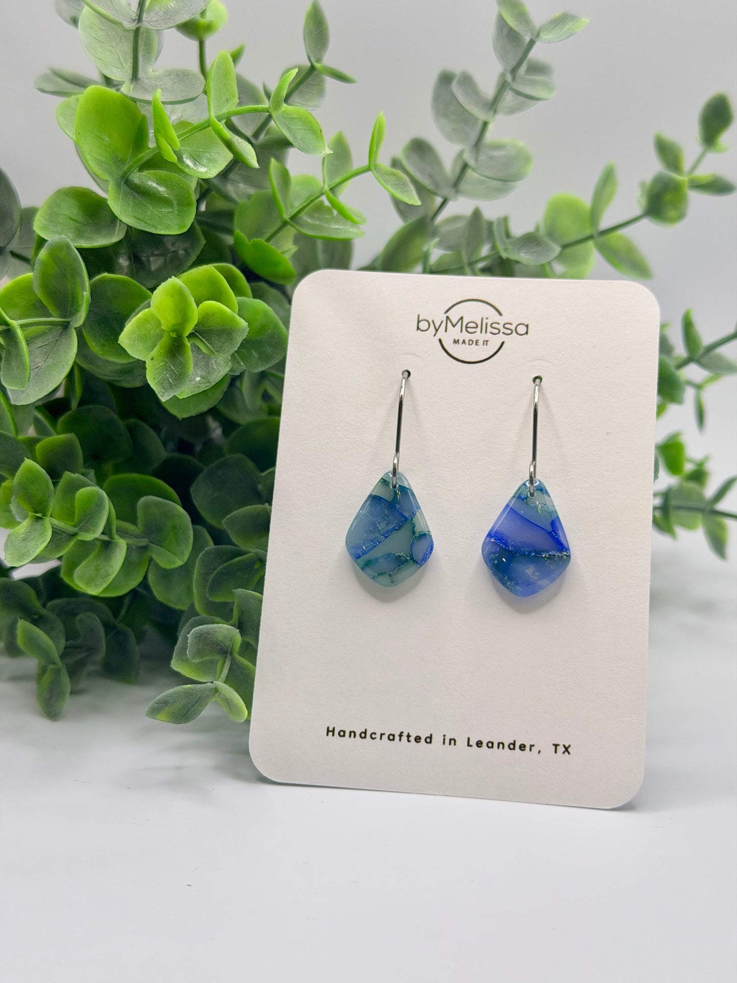 Forest Green and Blue Petite Kite Drop Earrings in Silver