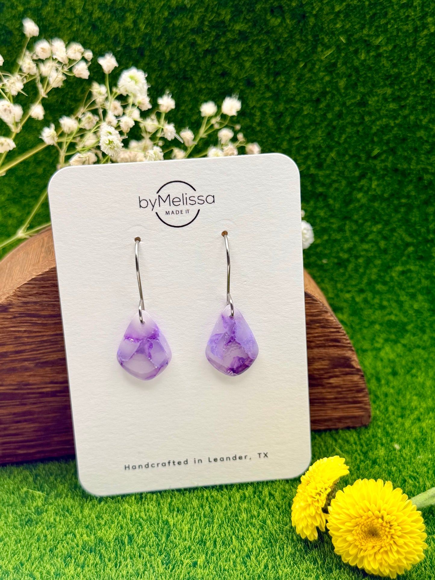 Purple Petite Kite Drop Earrings in Silver