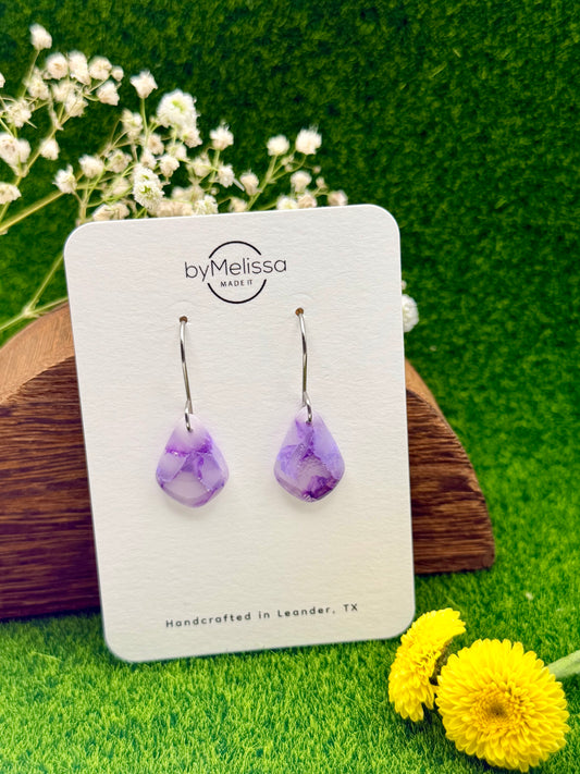 Purple Petite Kite Drop Earrings in Silver