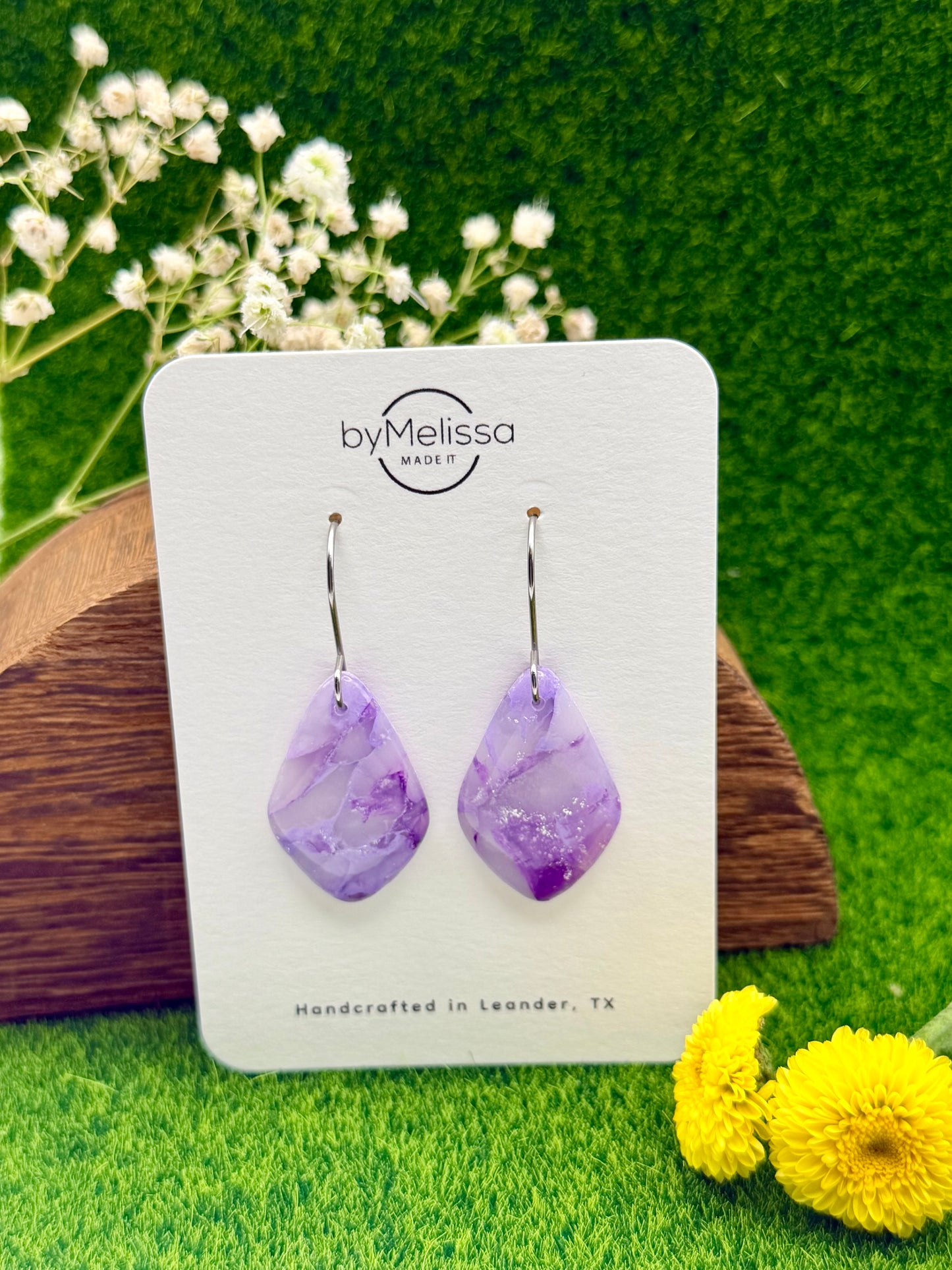 Purple Small Kite Drop Earrings in Silver