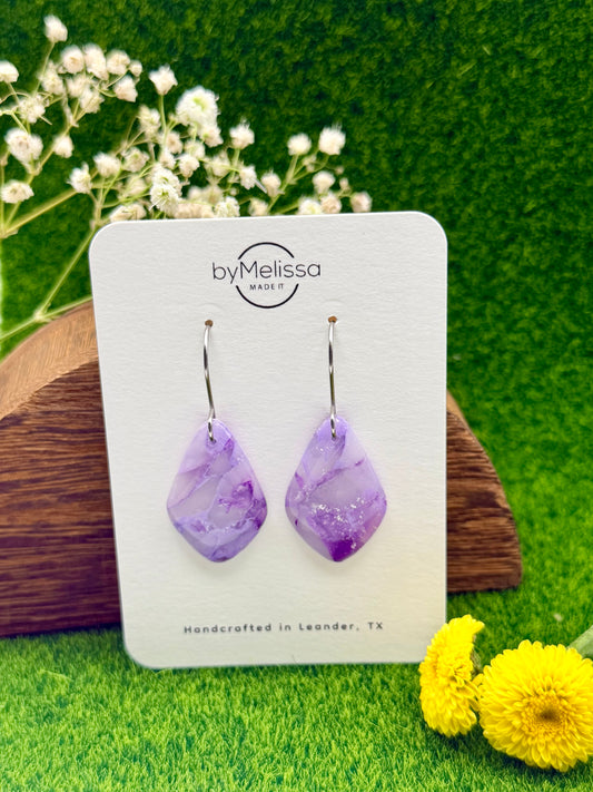 Purple Small Kite Drop Earrings in Silver