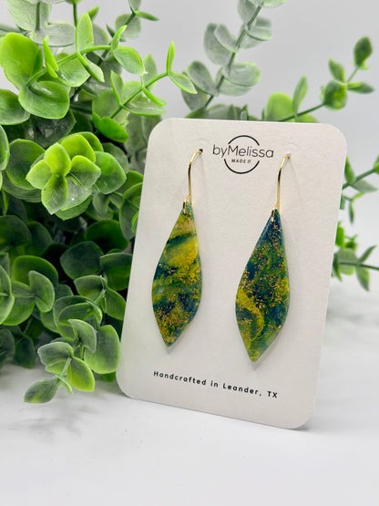 Navy and Gold Small Elongated Kite Drop Earrings in Gold