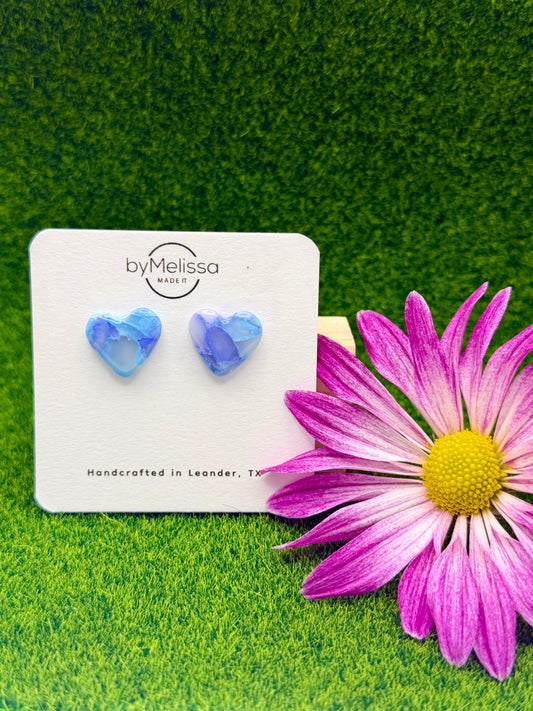 Sky Blue and Periwinkle Heart Stud Earrings