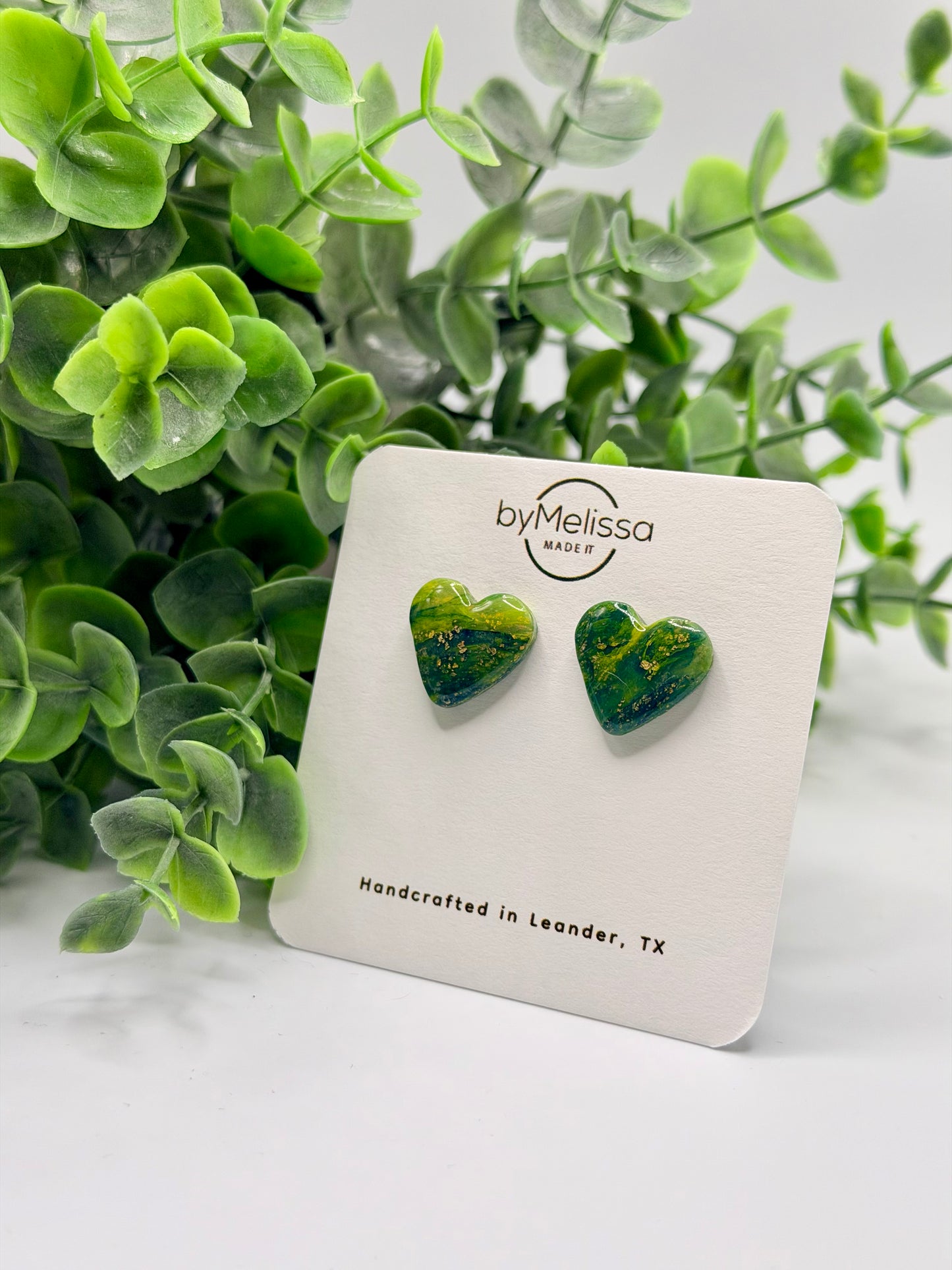 Navy and Gold Heart Stud Earrings