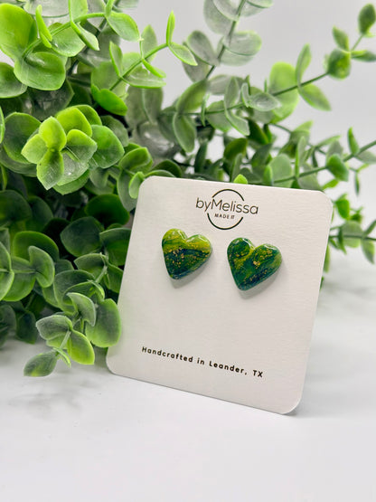 Navy and Gold Heart Stud Earrings