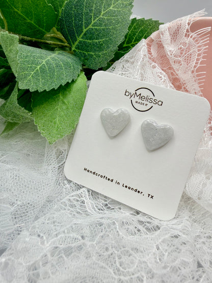 White and Silver Heart Stud Earrings