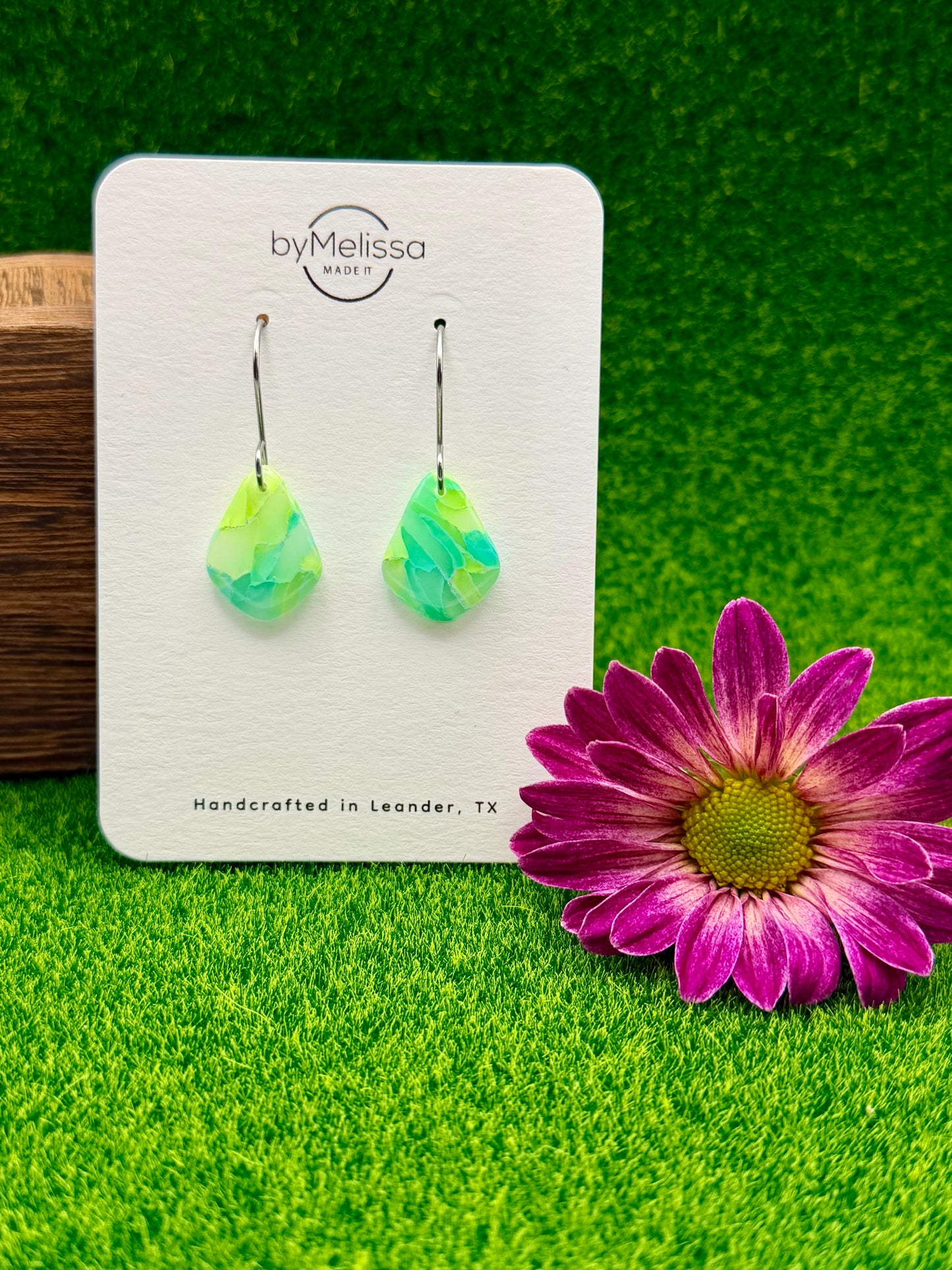 Lime and Turquoise Petite Kite Drop Earrings in Silver