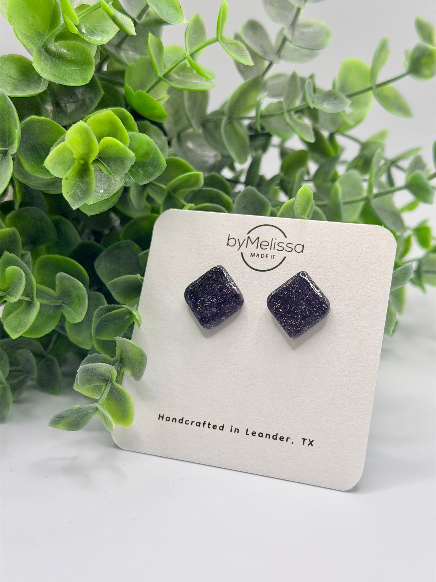 Purple and Black Rounded Square Stud Earrings