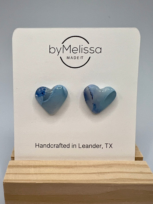 Navy and Columbia Blue Heart Stud Earrings