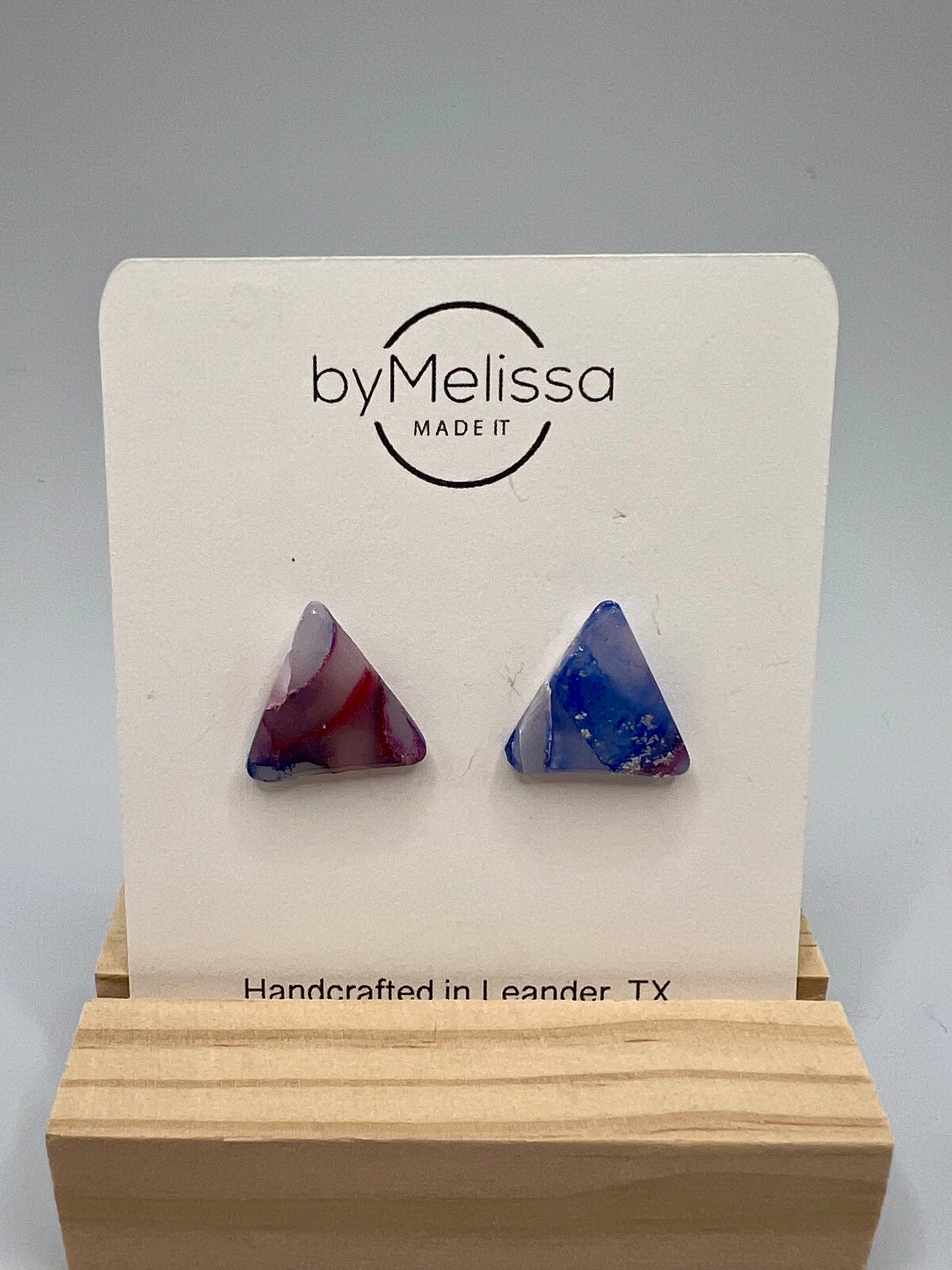 Red and Blue Triangle Stud Earrings