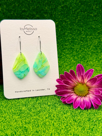 Lime and Turquoise Small Kite Drop Earrings in Silver
