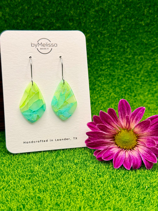 Lime and Turquoise Small Kite Drop Earrings in Silver