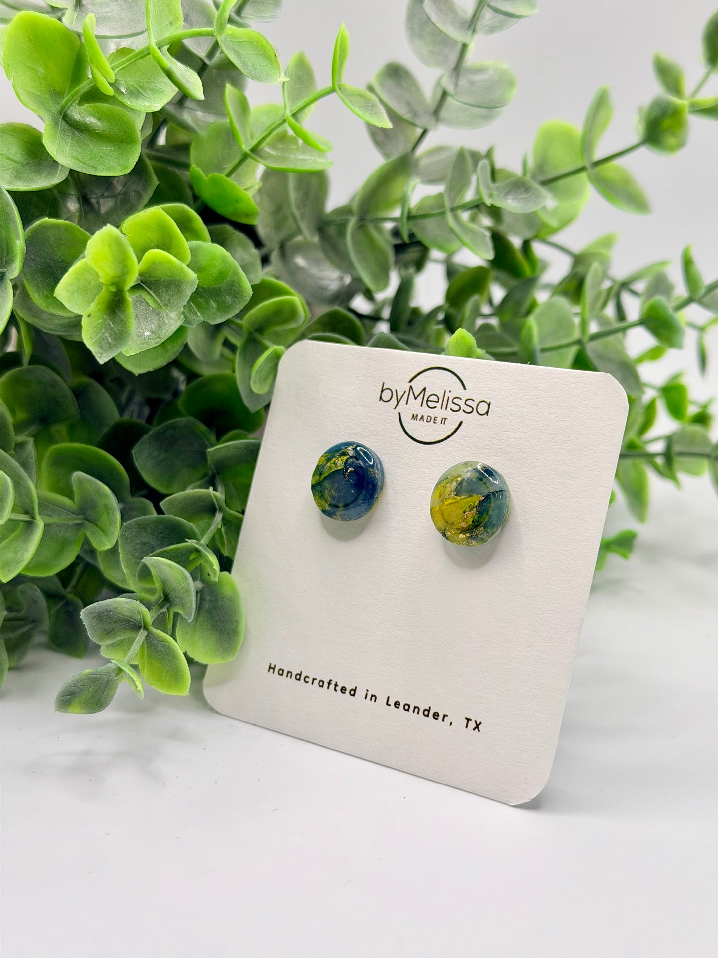 Navy and Gold Small Embedded Circle Stud Earrings