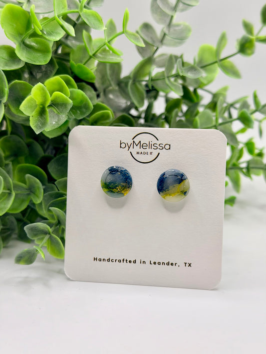 Navy and Gold Small Embedded Circle Stud Earrings
