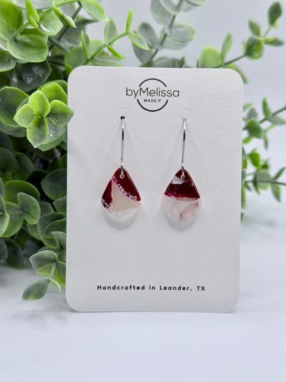 Maroon and White Petite Kite Drop Earrings in Silver
