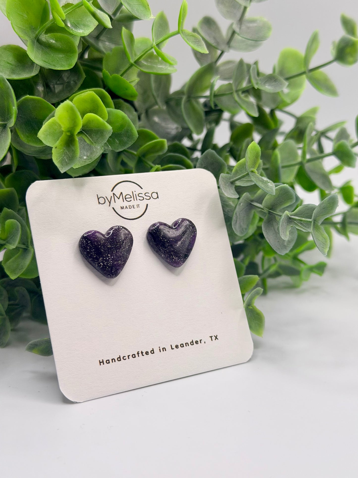 Purple and Black Heart Stud Earrings