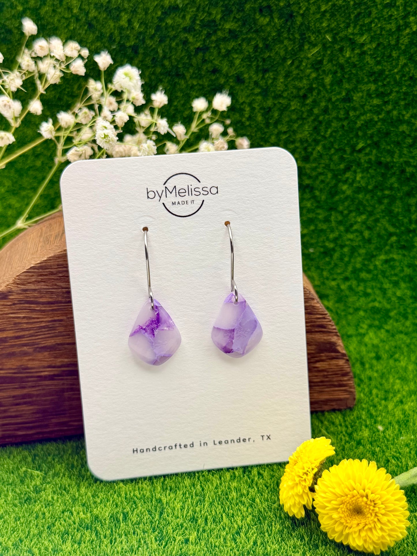 Purple Petite Kite Drop Earrings in Silver