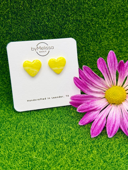 Yellow and White Heart Stud Earrings