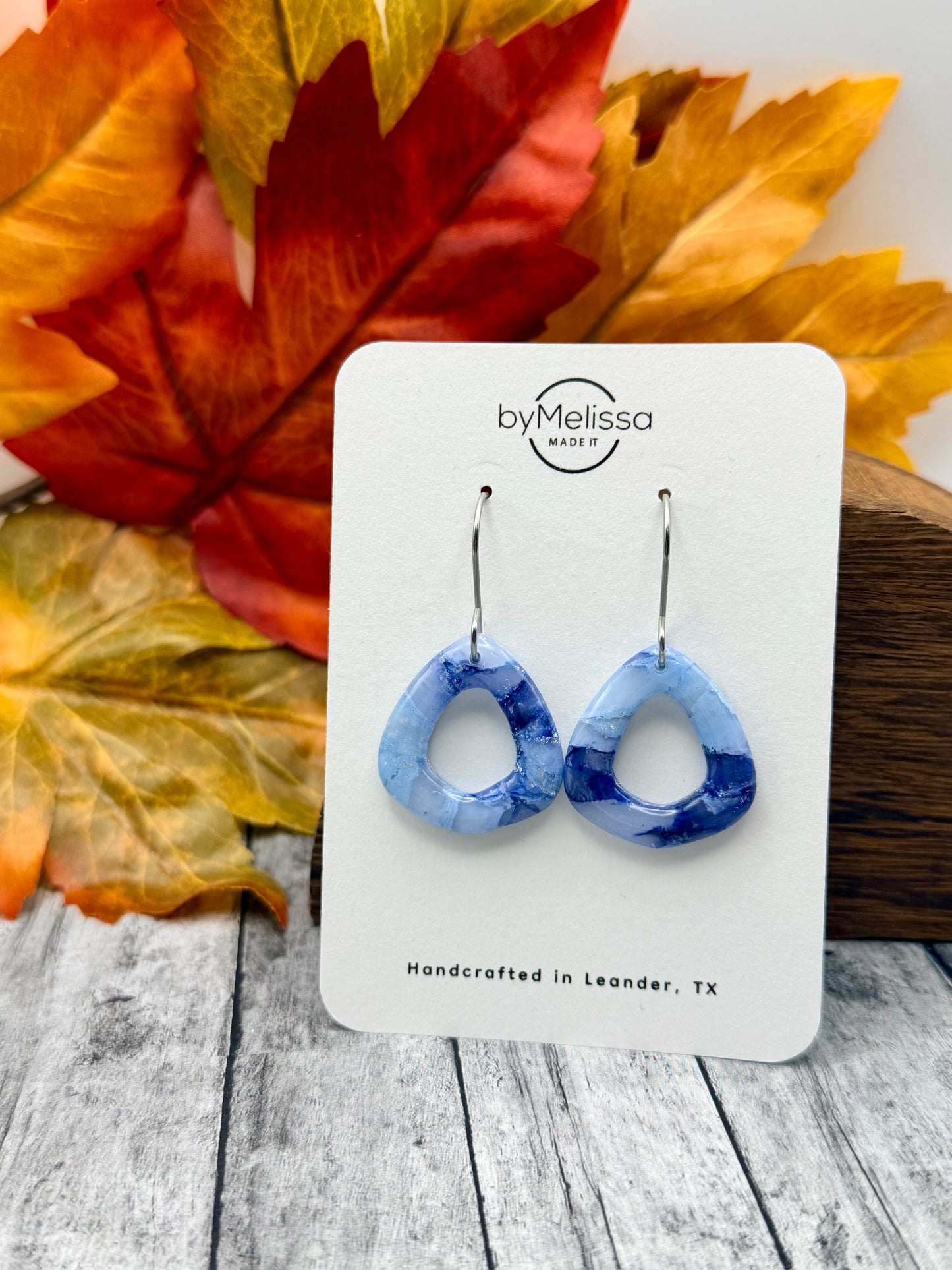 Navy and Columbia Blue Open Triangle Drop Earrings