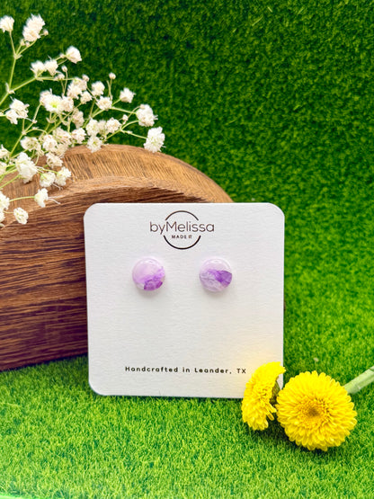 Purple and White Small Circle Stud Earrings