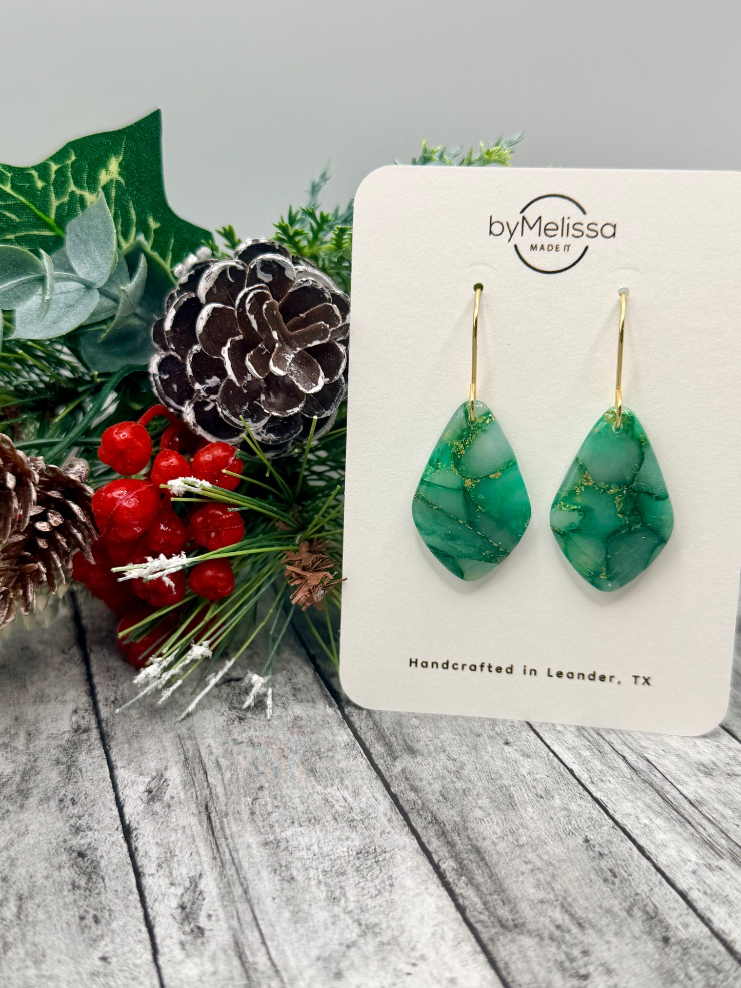 Green and Gold Small Kite Drop Earrings