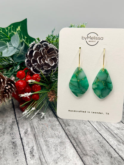 Green and Gold Small Kite Drop Earrings