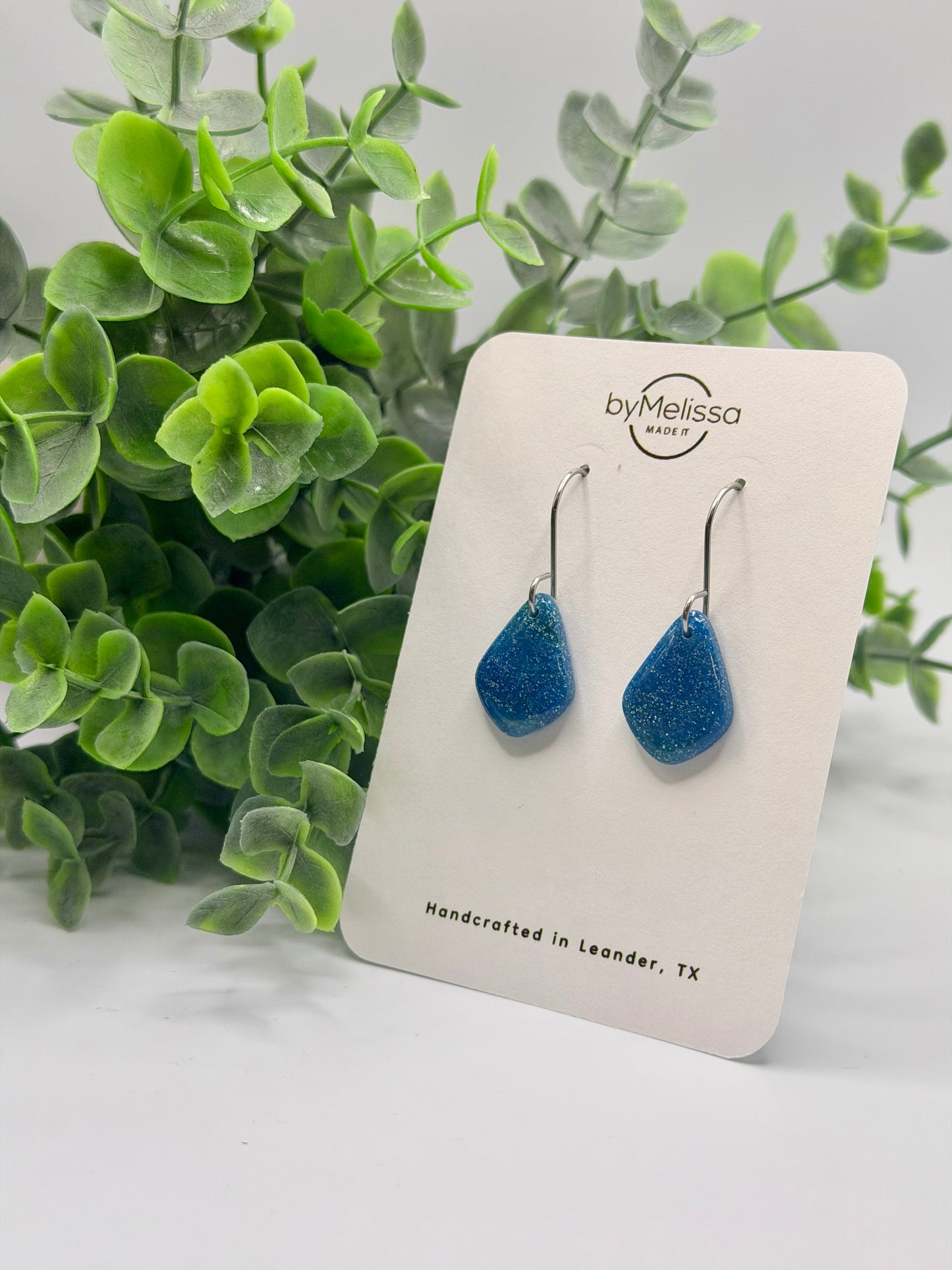 Forest Green and Blue Petite Kite Drop Earrings in Silver