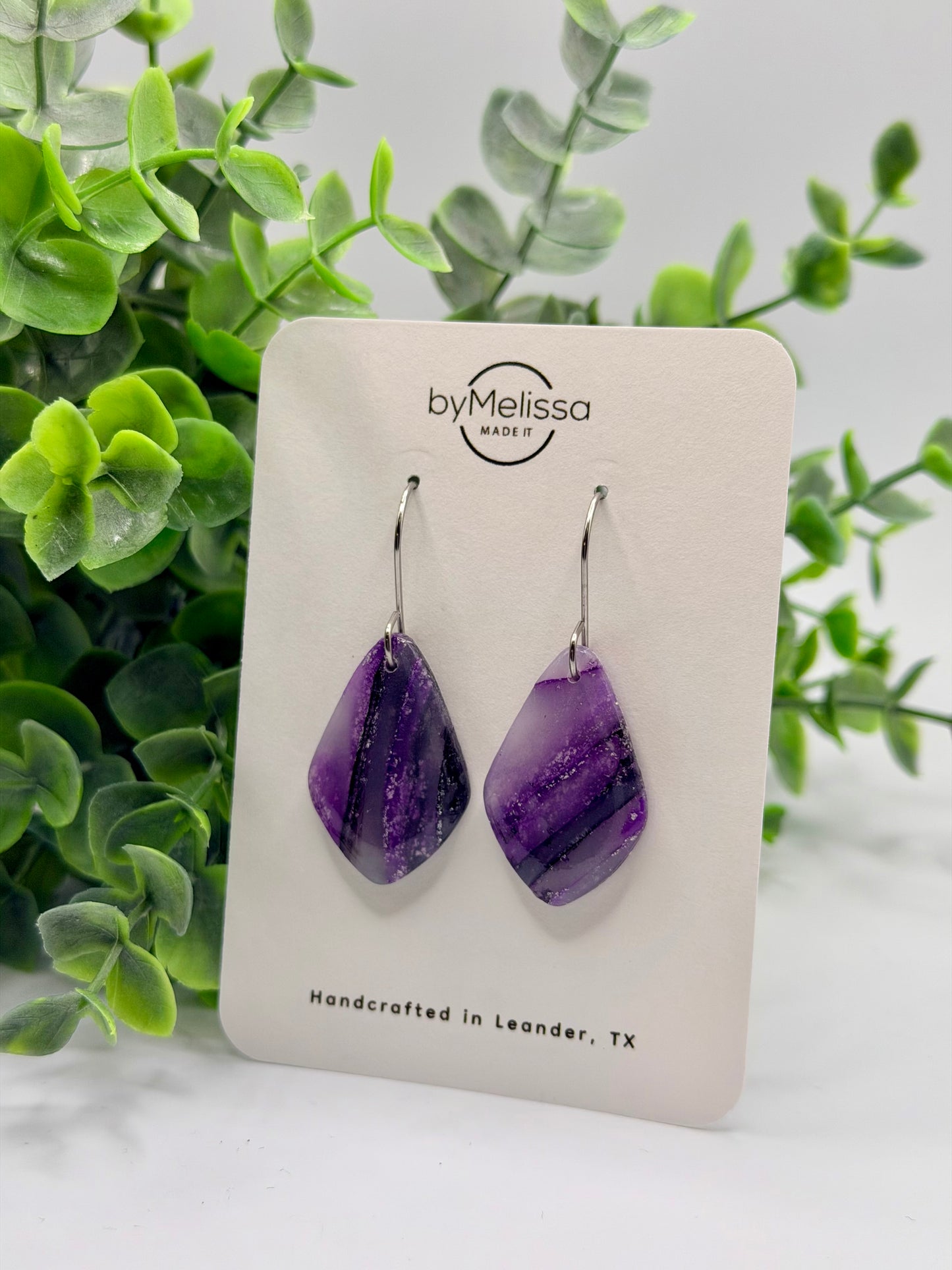Purple and Black Small Kite Drop Earrings in Silver