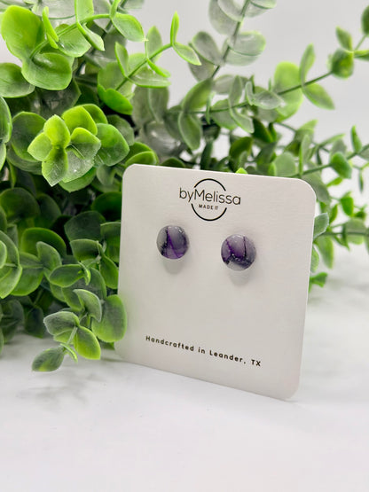 Purple and Black Small Circle Stud Earrings