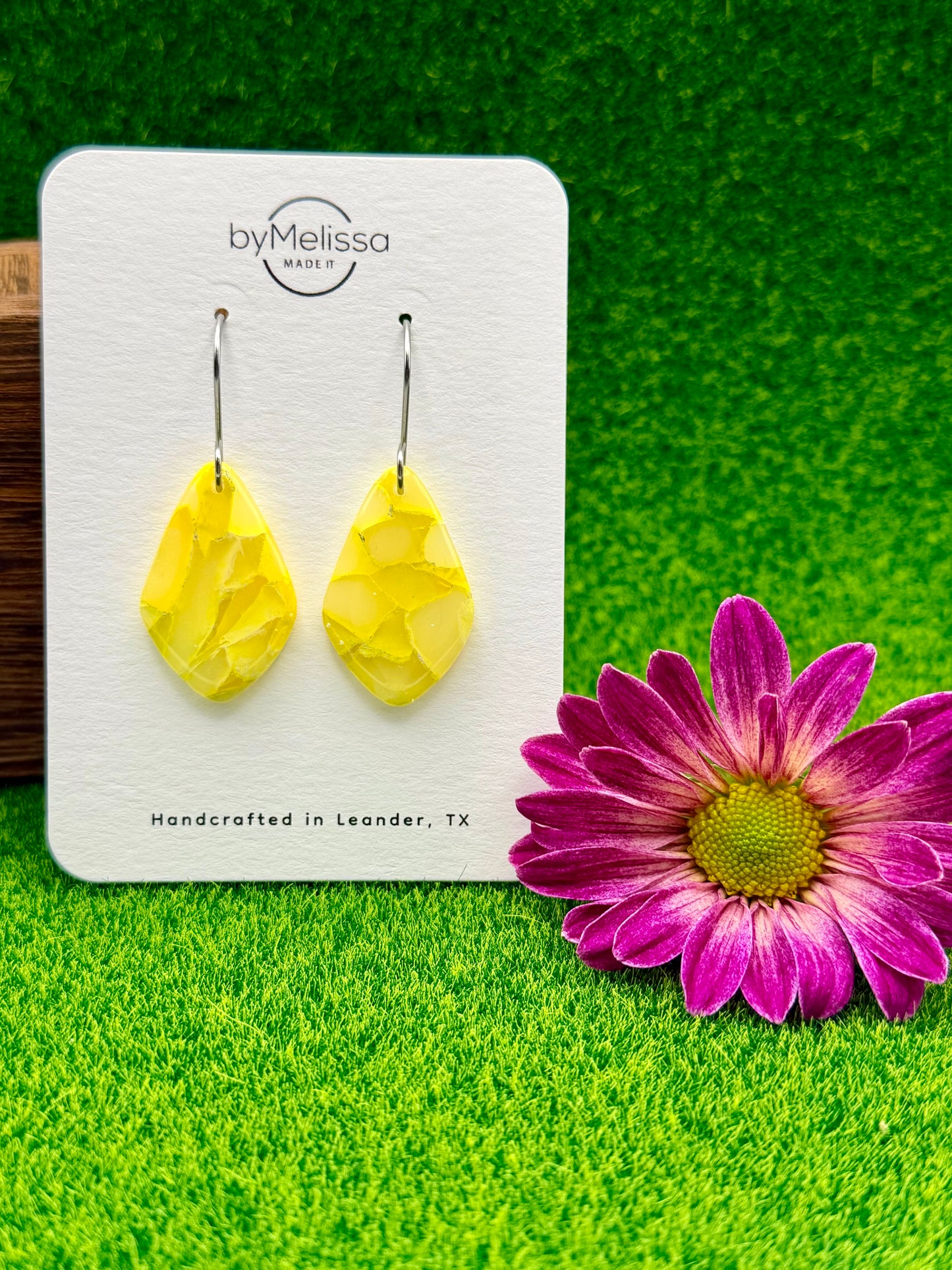 Yellow Small Kite Drop Earrings in Silver