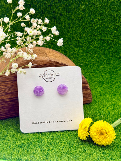Purple and White Small Circle Stud Earrings
