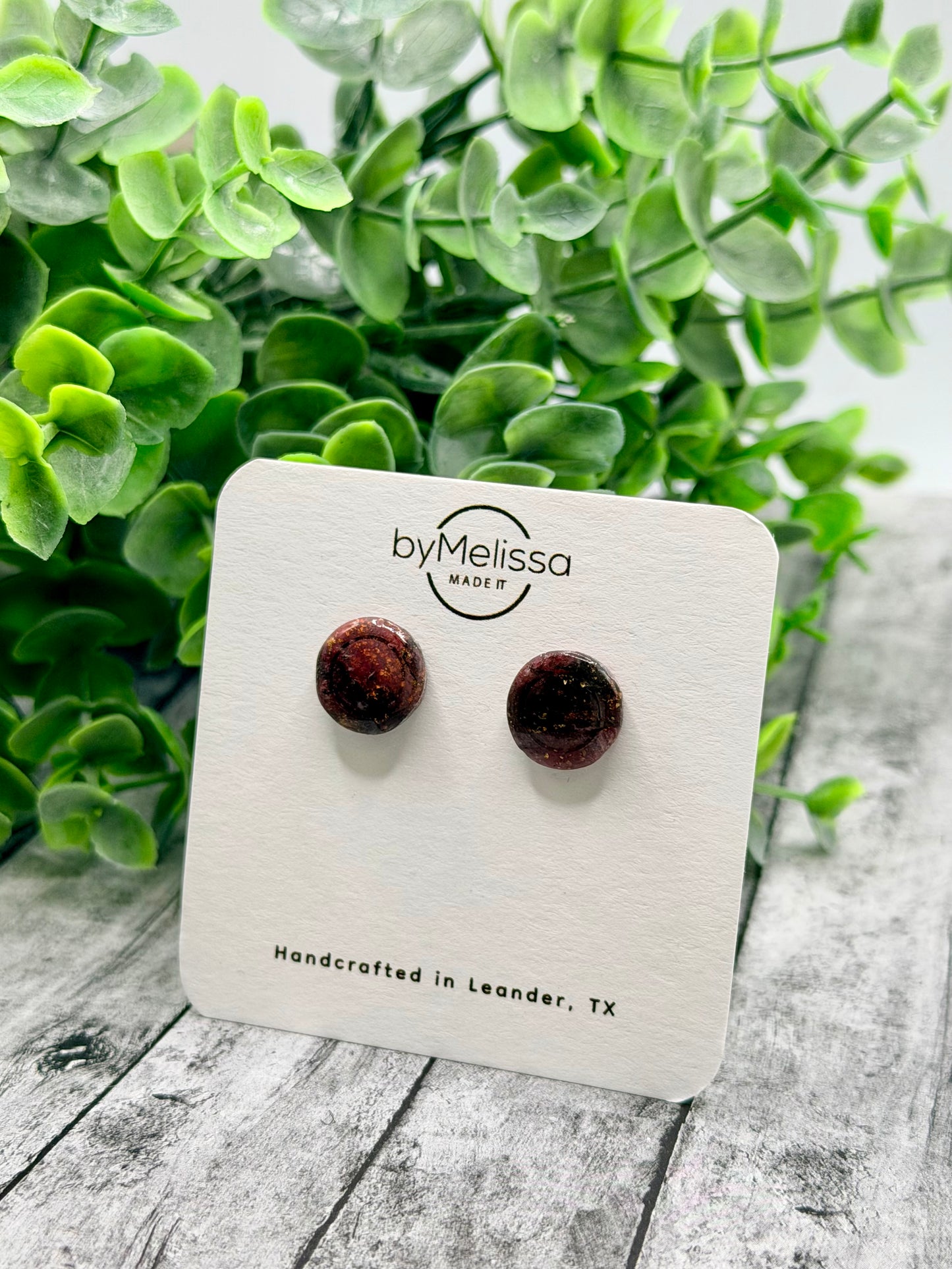 Maroon and Black Small Embedded Circle Stud Earrings