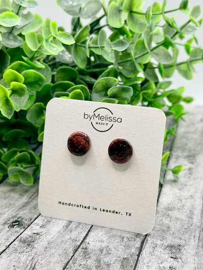 Maroon and Black Small Embedded Circle Stud Earrings