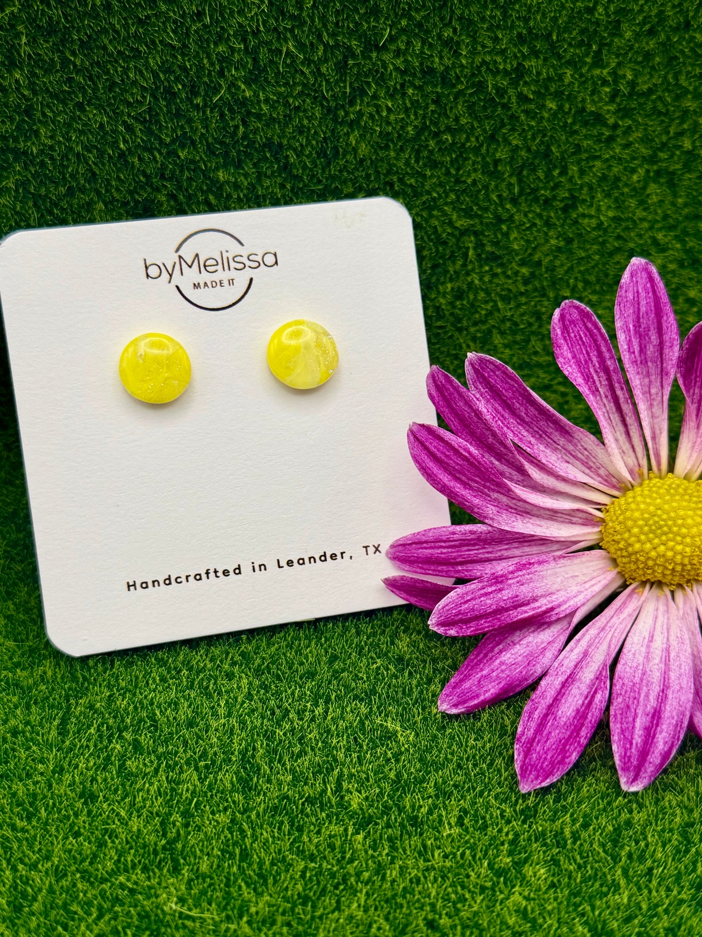 Yellow and White Small Circle Stud Earrings