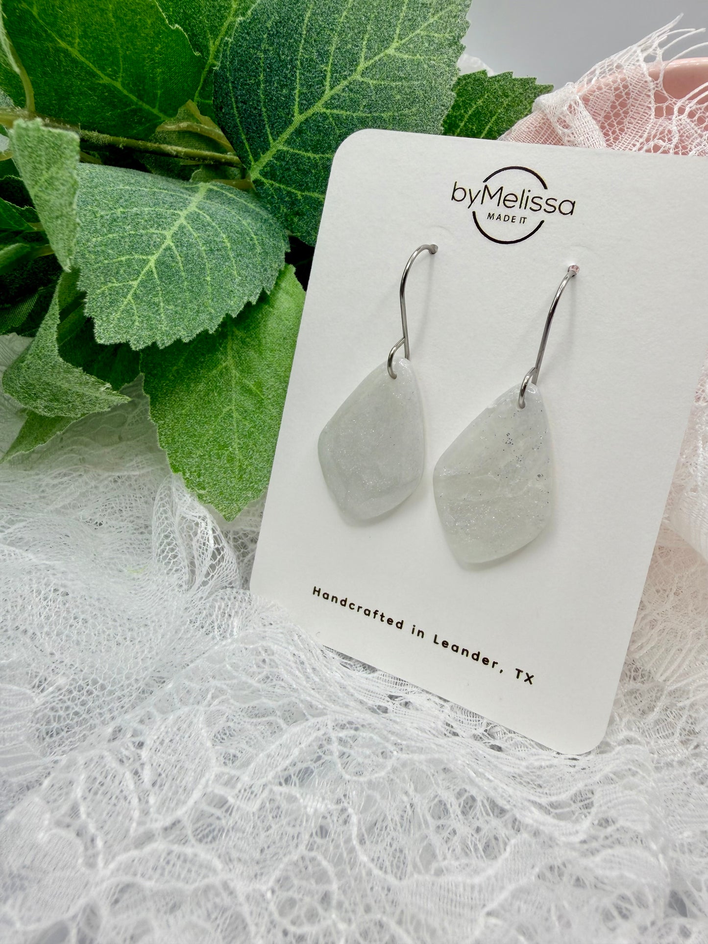 White and Silver Small Kite Drop Earrings