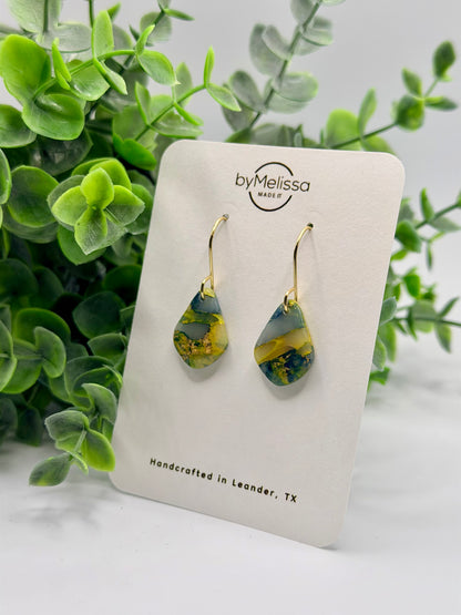 Navy and Gold Petite Kite Drop Earrings in Gold