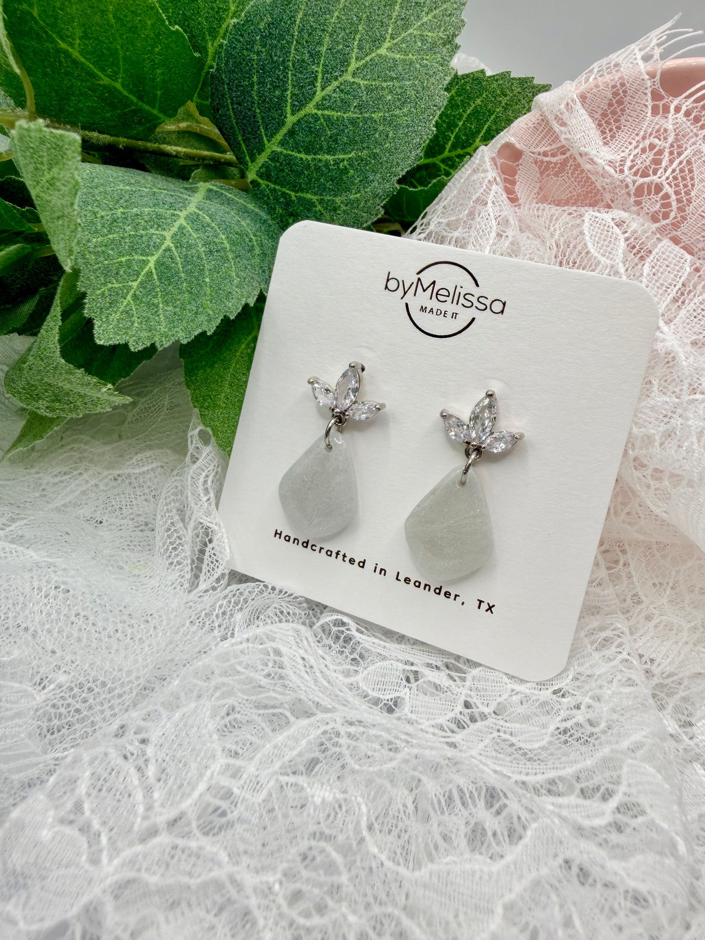 White and Silver Petite Kite with Flower Cubic Zirconia Studs
