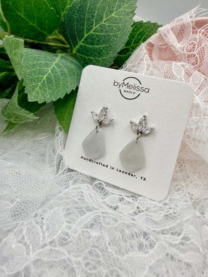 White and Silver Petite Kite with Flower Cubic Zirconia Studs