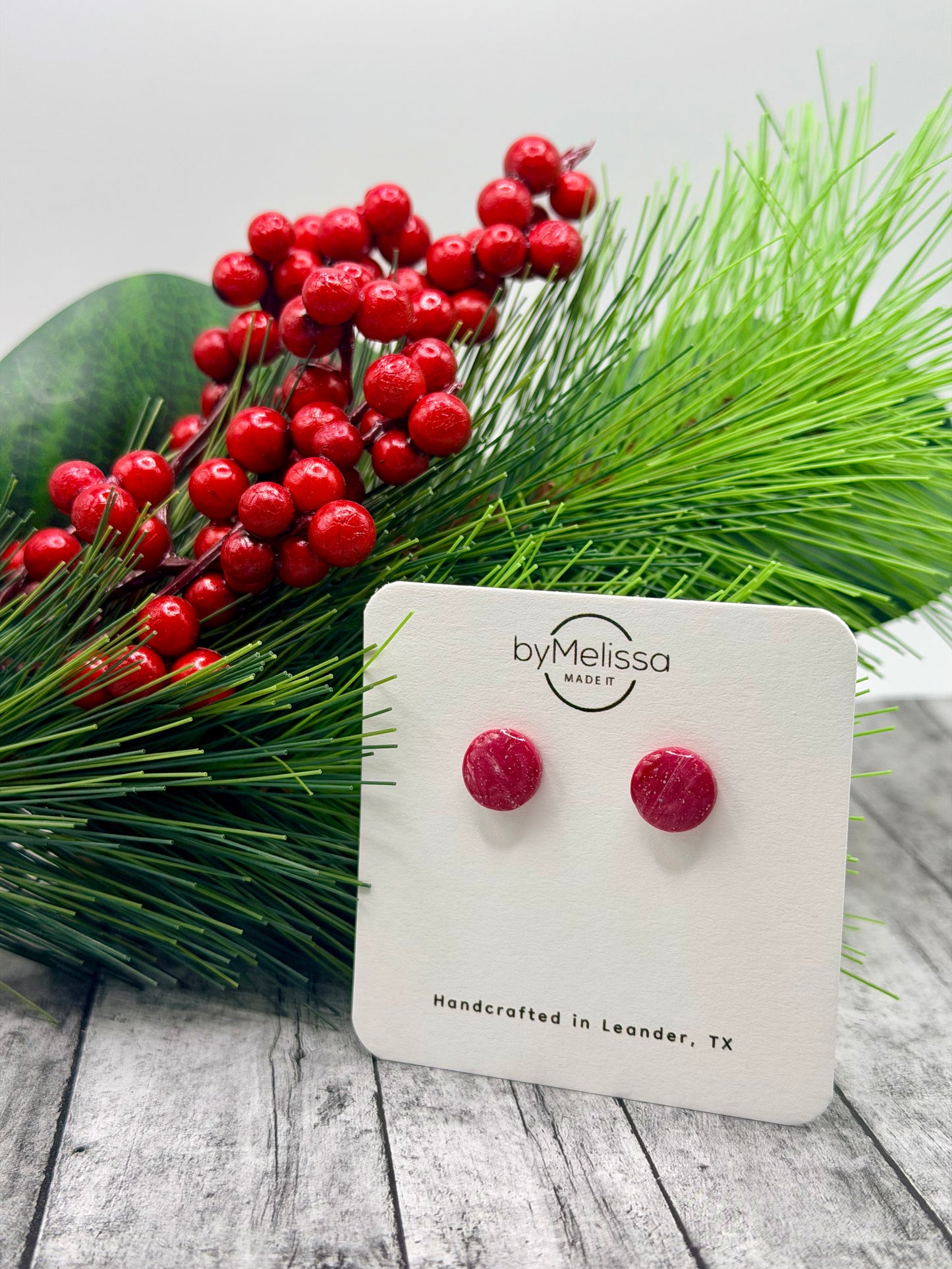 Red and White Small Circle Stud Earrings