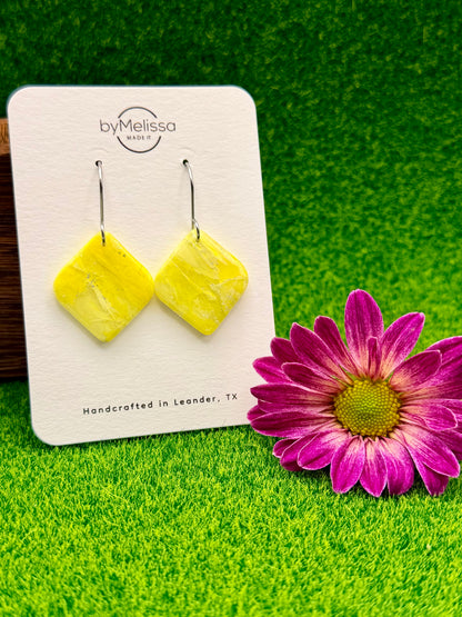 Yellow Small Rounded Square Drop Earrings in Silver