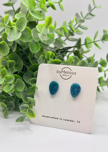 Forest Green and Blue Teardrop Stud Earrings