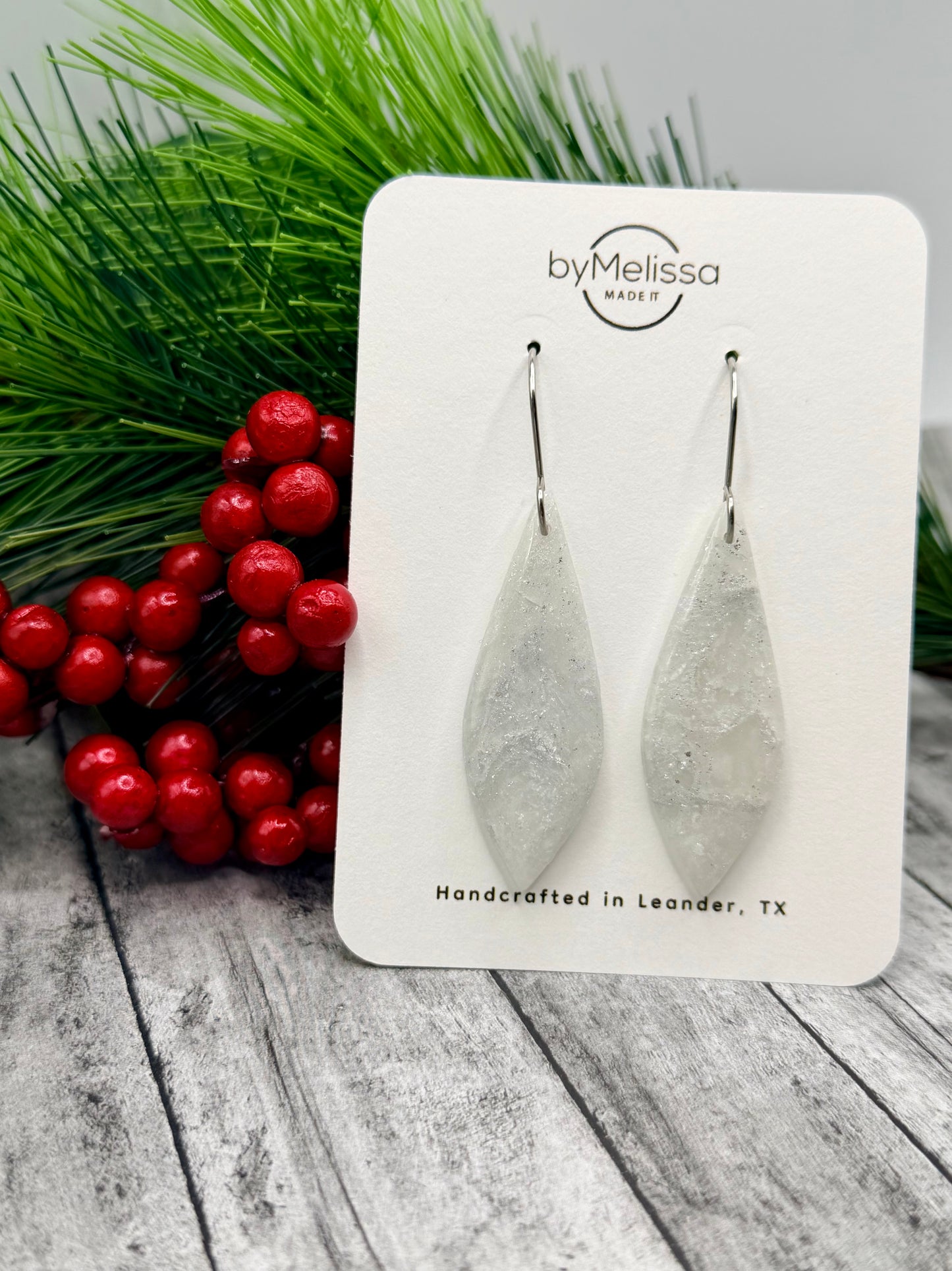 White and Silver Small Elongated Kite Drop Earrings