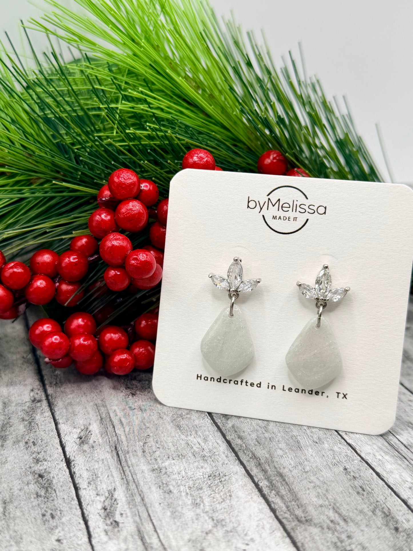 White and Silver Petite Kite with Flower Cubic Zirconia Studs