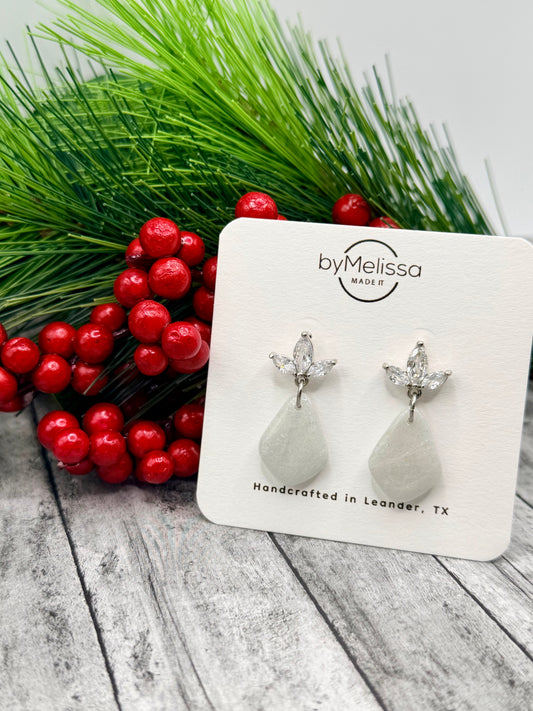 White and Silver Petite Kite with Flower Cubic Zirconia Studs