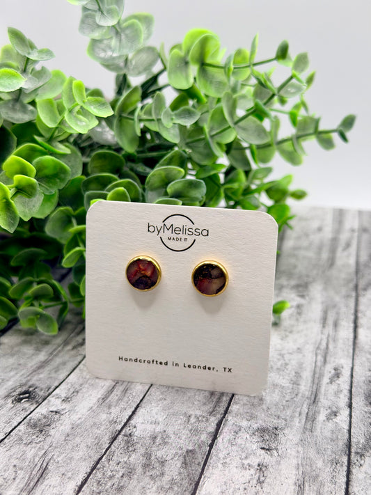 Maroon and Black Circle Bezel Stud Earrings