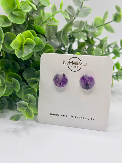 Purple and Black Small Embedded Circle Stud Earrings