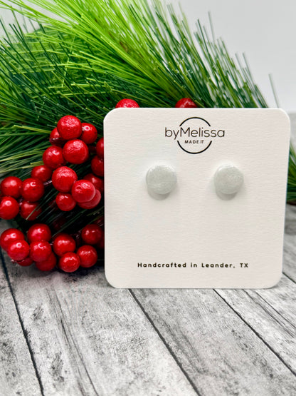 White and Silver Small Circle Stud Earrings