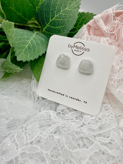 White and Silver Small Embedded Polygon Stud Earrings